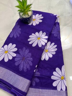 Linen Cotton Saree SB52 - Petrol Blue