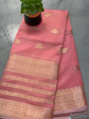 Chanderi silk peach pink