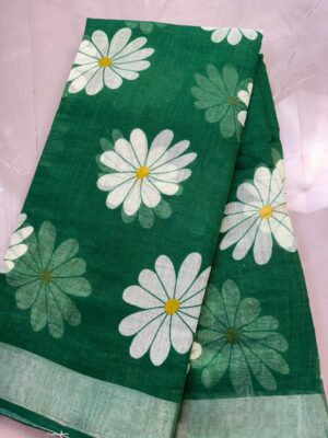 Linen Cotton Saree SB53 - Green