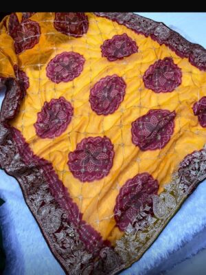 Yellow red special bandhej saree