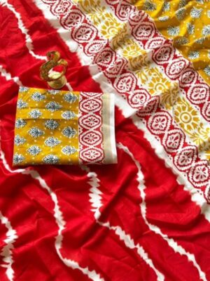 Shibori print red saree