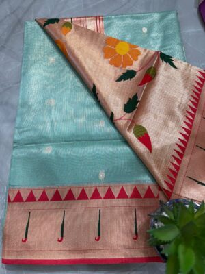 Bamboo silk jamdani pallu sky colour