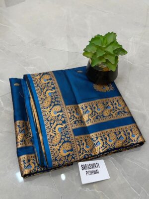 Premium Peshwai silk petrol blue