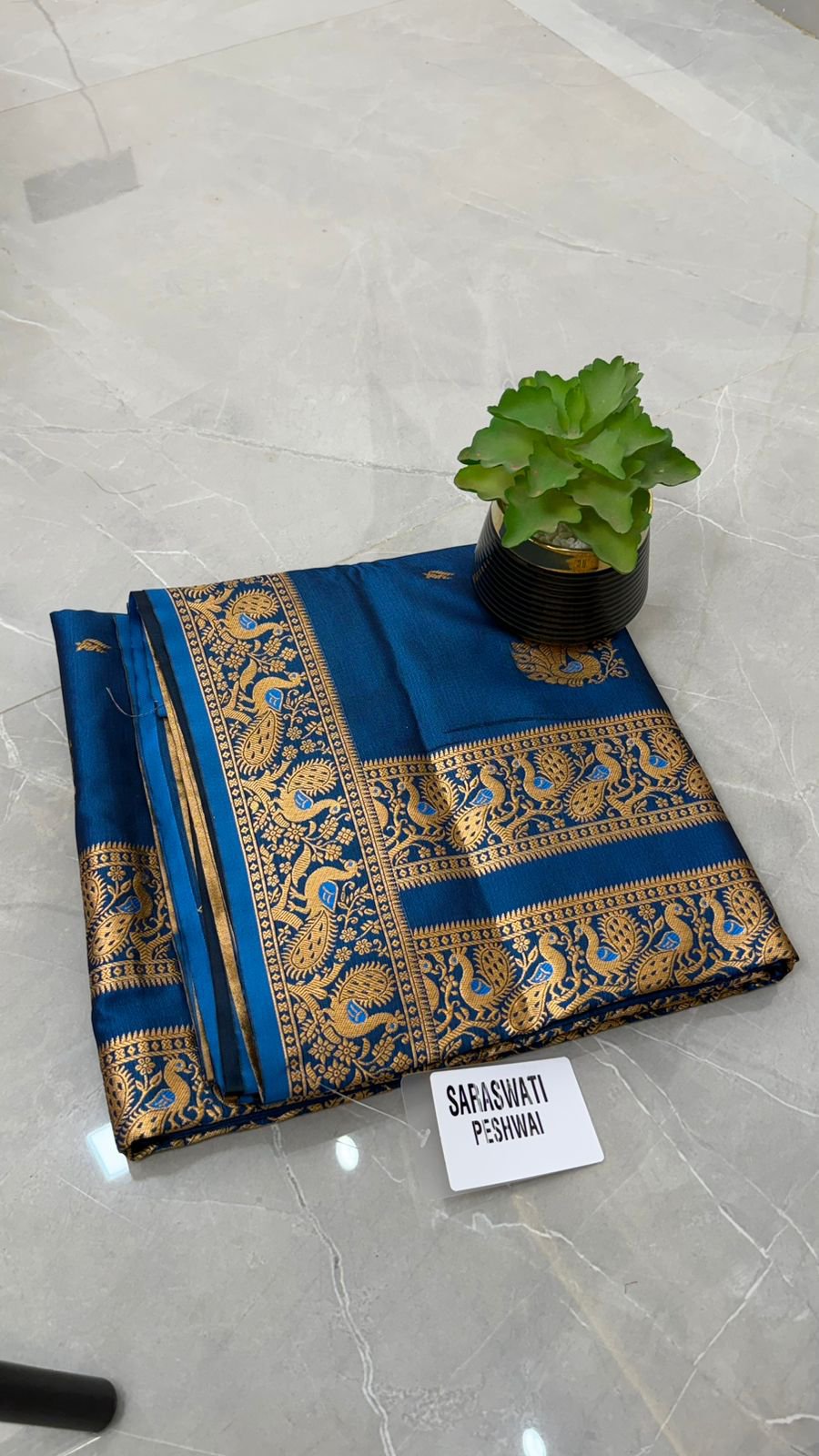 Premium Peshwai silk petrol blue