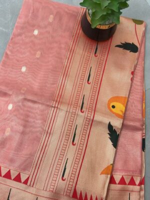 Bamboo silk jamdani pallu Pink