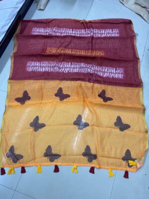 Linen butterfly saree maroon